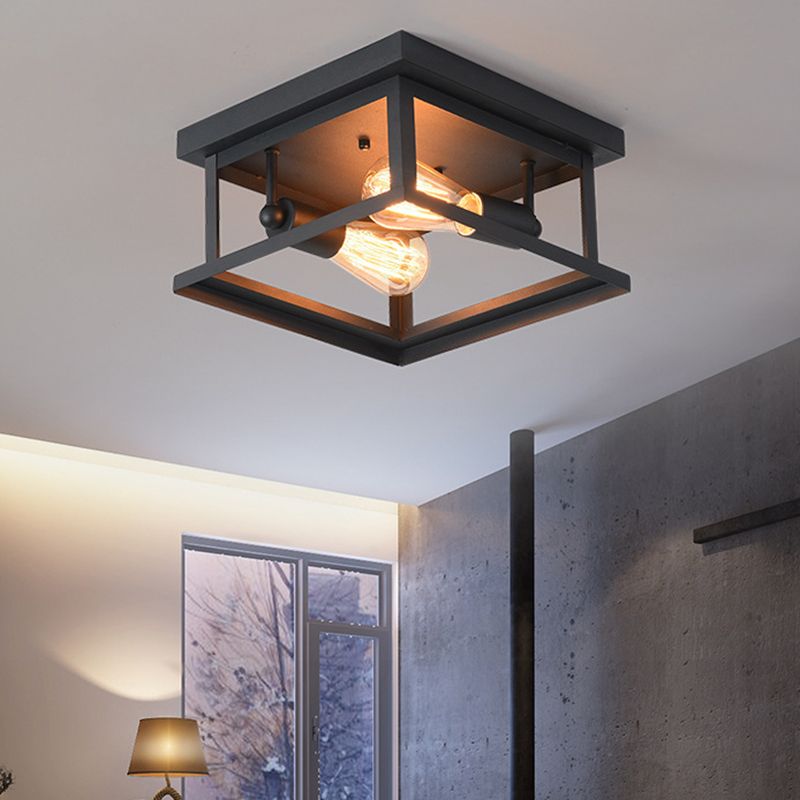 Square Flush Mount Ceiling Light Nordic Industrial Style Metal Ceiling Mount Chandelier for Hallway
