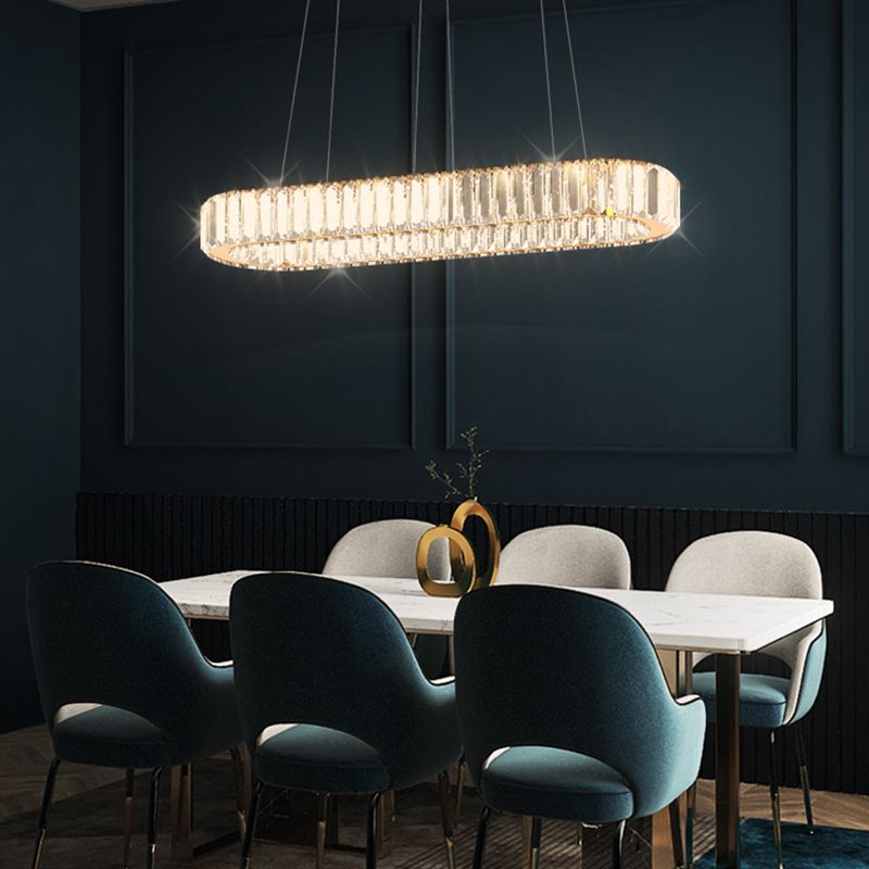 Iluminación colgante lineal luz colgante contemporánea con sombra de cristal para comedor
