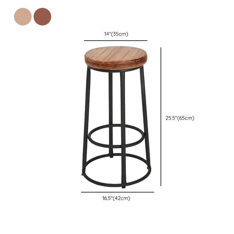 Backless Dining Stool Round Armless Bar Stool with Metal Base