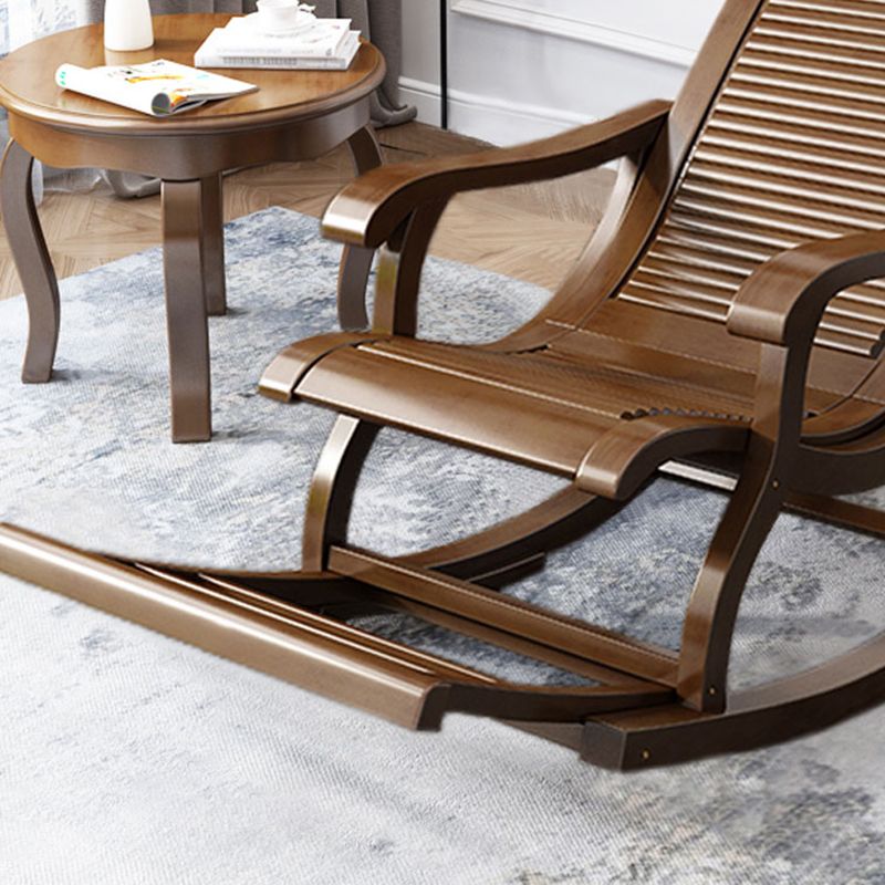Retro Dark Brown Rocking Chair Solid Wood Reclining Rocker Chair for Home