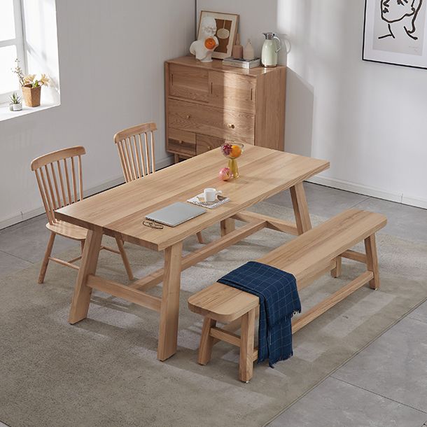 Pine Wooden Rectangle Table Modern Dining Table with Trestle Base for Restaurant
