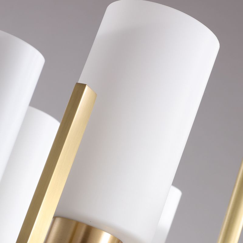 Cylindrical White Glass Shade Brass Chandelier American Style Simplicity Lighting Fixture for Living Room
