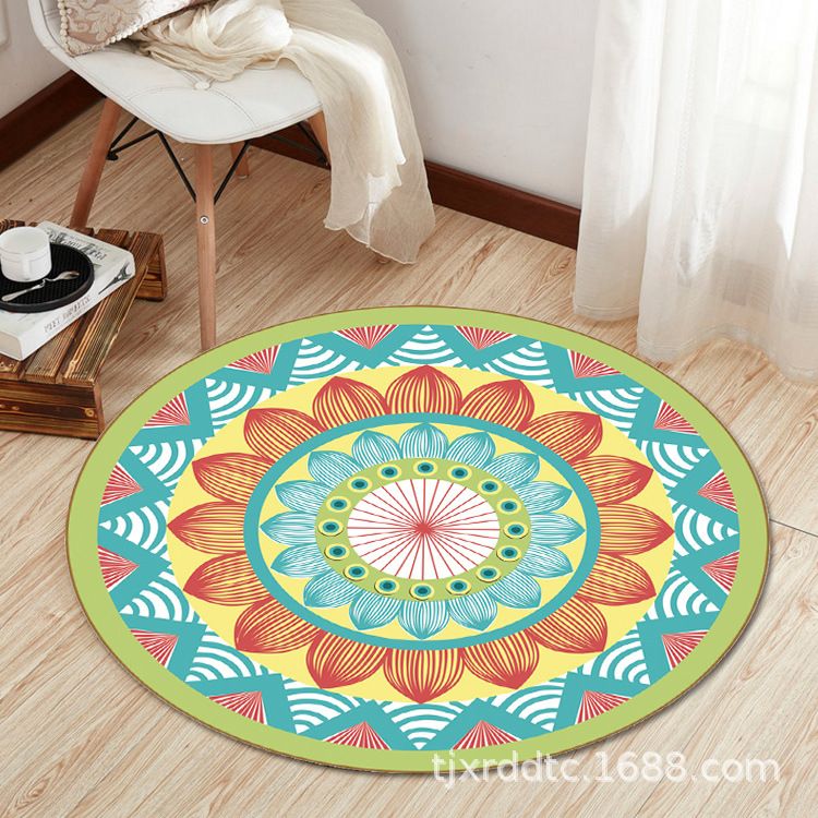 Boho Living Room Rug Multi-Color Flower Print Carpet Synthetics Stain Resistant Non-Slip Pet Friendly Area Rug