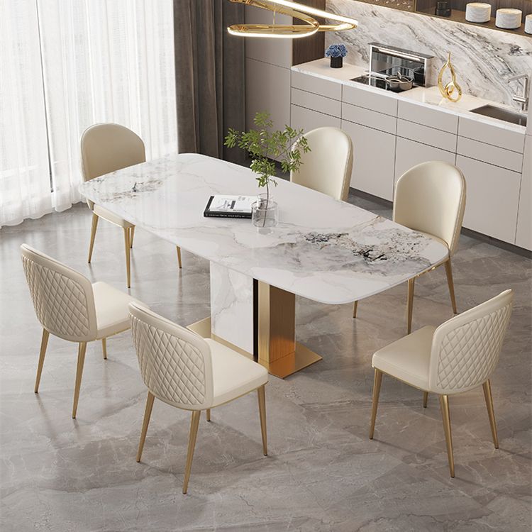 Scandinavian Dining Table Set 1/4/5/7 Pcs Sintered Stone Dining Table with Armless Chairs
