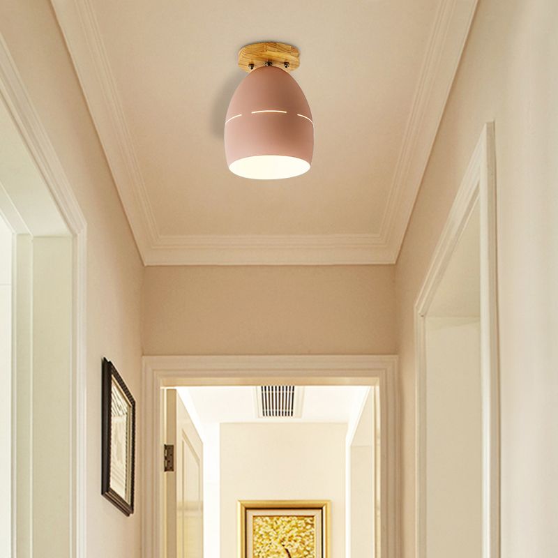 1 lichte ovaal semi-spoelmontage verlichting modern metalen semi-flush plafondlicht in roze/geel/groen voor slaapkamer