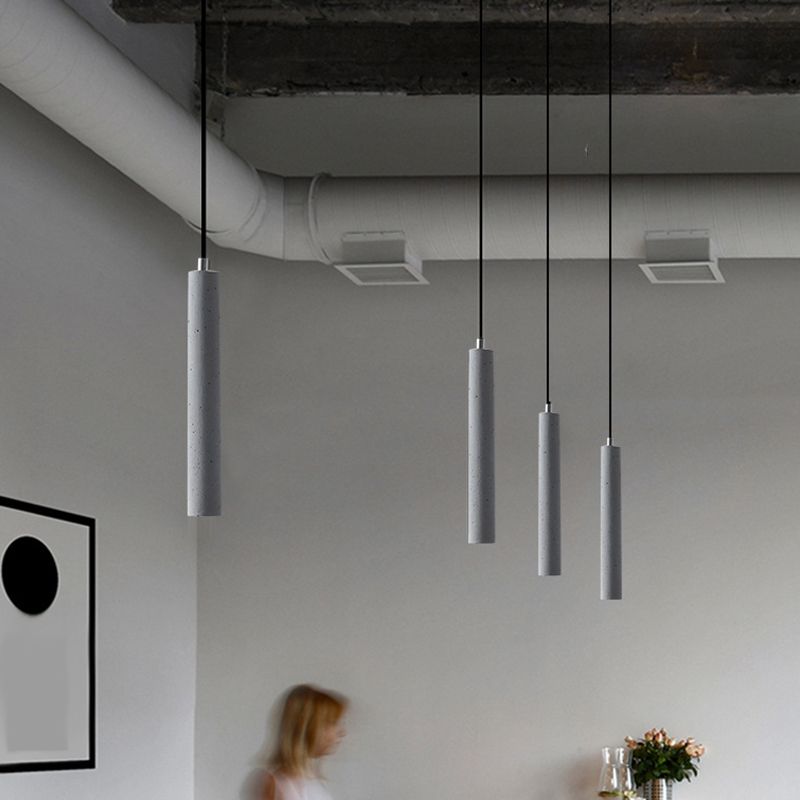 Cylindre moderne style suspendu ciment gris 1 pendentif lumineux léger pour barre