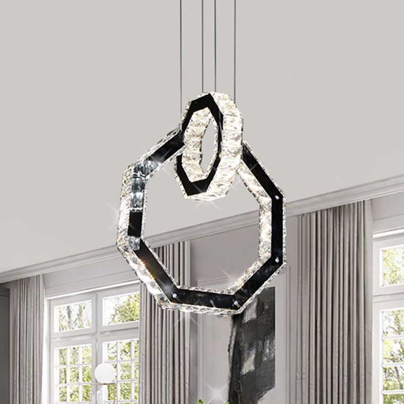 Luz de la lámpara de cristal de polígono LED Minimalista LED Black Colgante de iluminación de iluminación