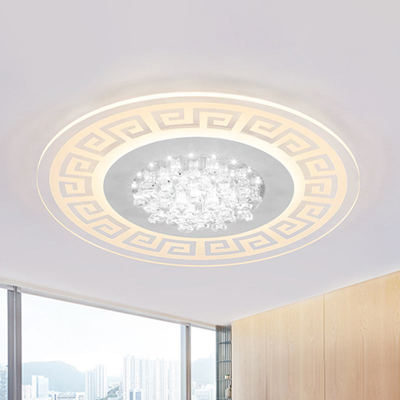 Lampada da soffitto moderna a LED bianca da incasso rotonda extra sottile in acrilico con accenti di cristallo