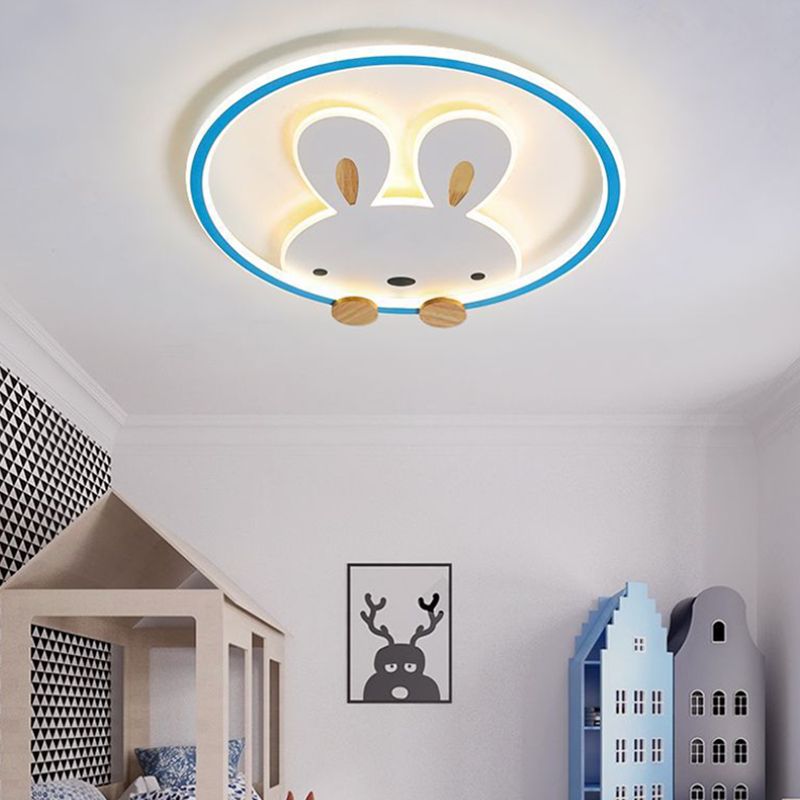 Metal Rabbit Ceiling Light Fixture Kids Style LED Flush Mount Ceiling Light