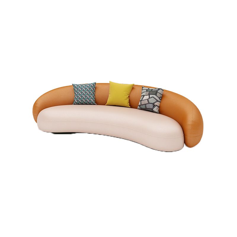 Orange Faux Leather Curved Sofa Contemporary Armless Sofa for Living Room