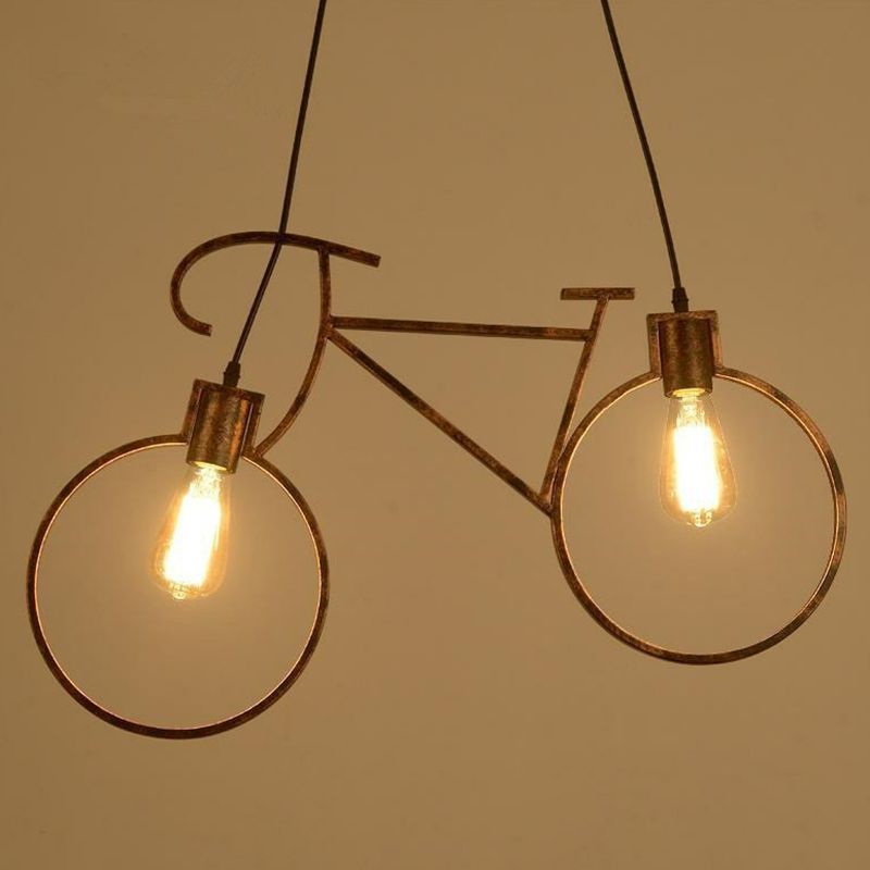 Bicycle Bedroom Pendant Light Metallic 2 Bulbs Art Deco Suspended Lighting Fixture
