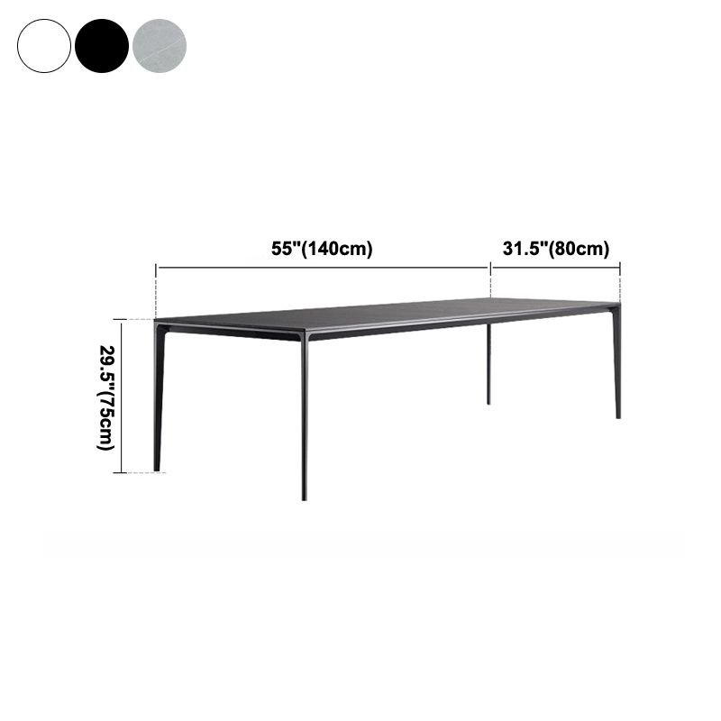 Rectangle Contemporary Dining Room Table Sintered Stone Table with 4 Black Legs
