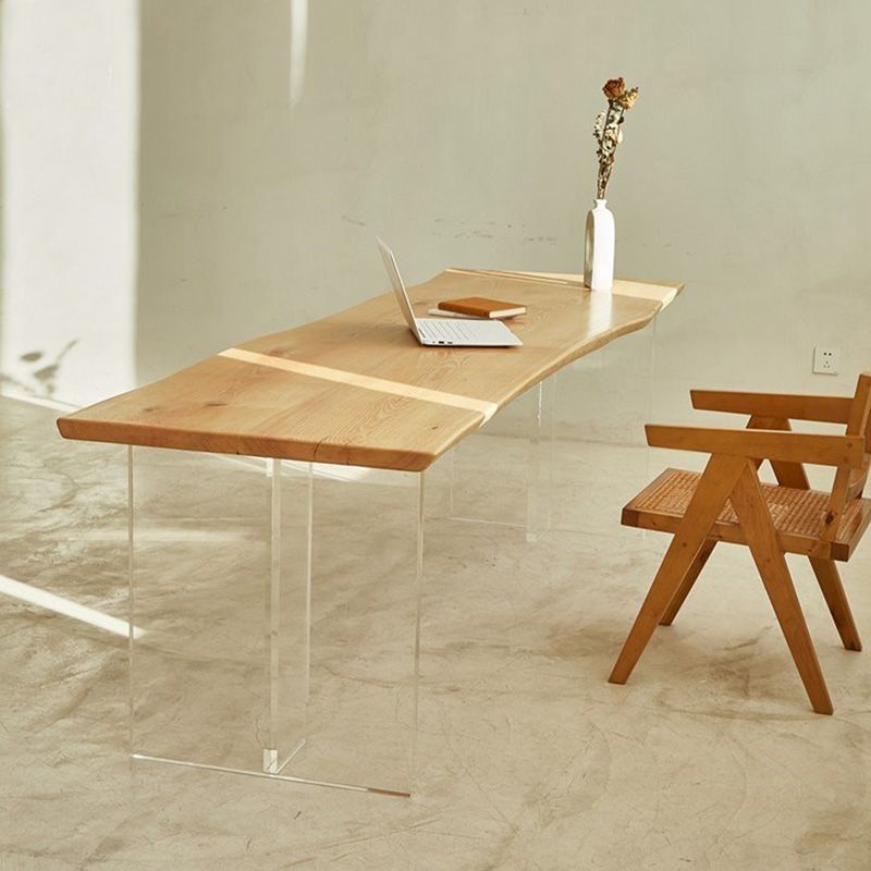 Modern Solid Wood Dining Table Natural Finish Table with Acrylic Base