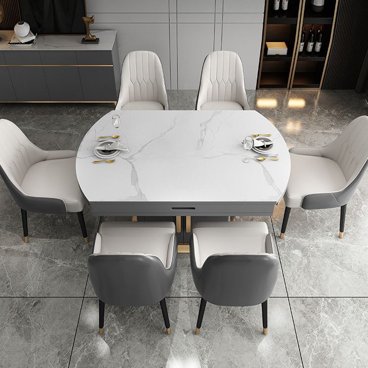 Round Sintered Stone Dining Table Modern Extendable Furniture with Steel Base
