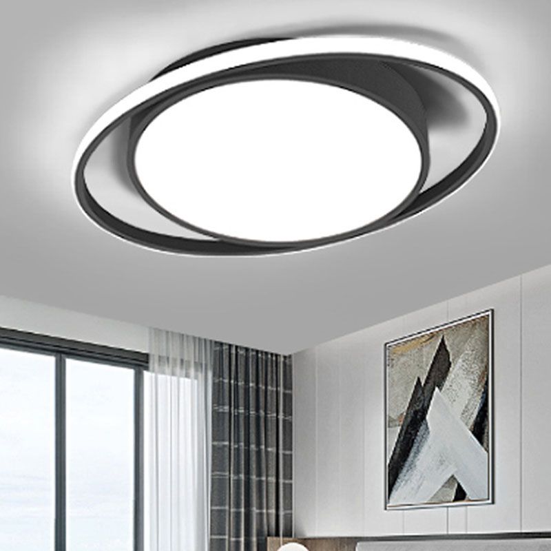 Artistique LED elliptique Flush Mount Light Metal Living Room Ceiling Light Flush Mount in Black