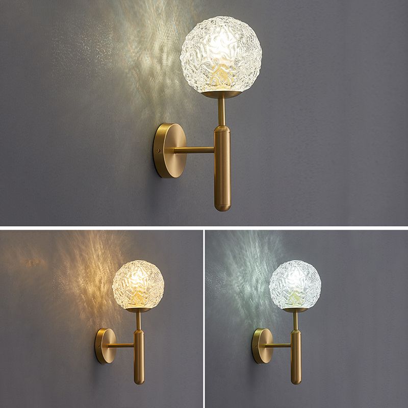 Gold Globe Hanging Wall Sconce in Modern Artistic Style Copper Indoor Wall Lamp with Ripple Crystal Shade