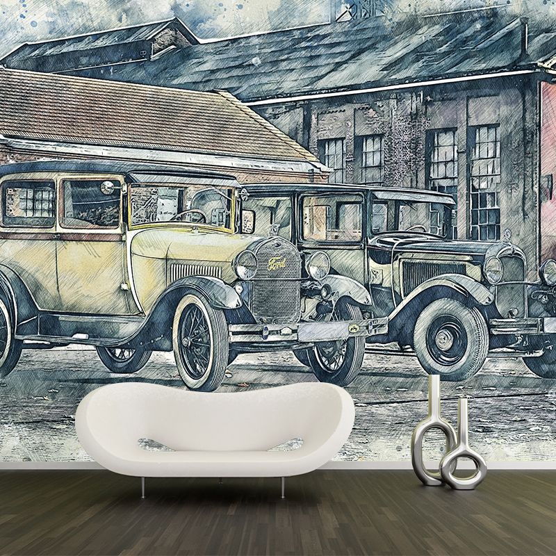 Ilustración Mural de coches antiguos Revestimiento de paredes de estilo industrial para decoración de paredes
