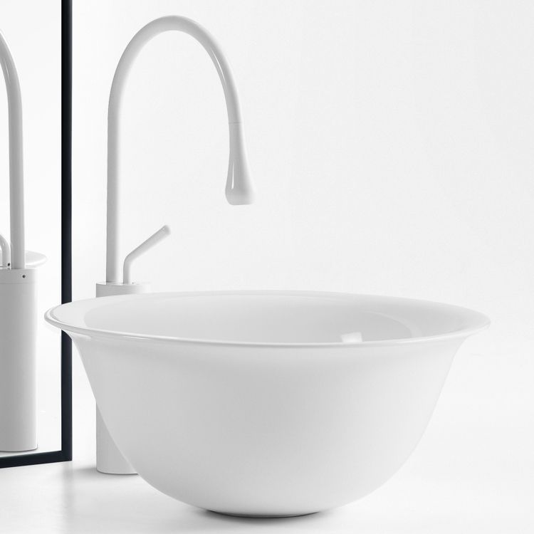 Modern Bathroom Sink Porcelain Round with Pop-Up Drain Vessel Bathroom Sink