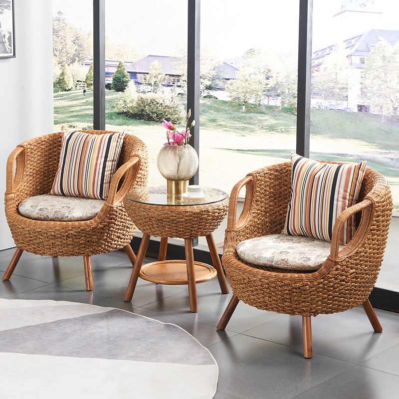 Glass Top Contemporary Dining Table Set 1/2/3/4 Pcs Wicker Dining Set