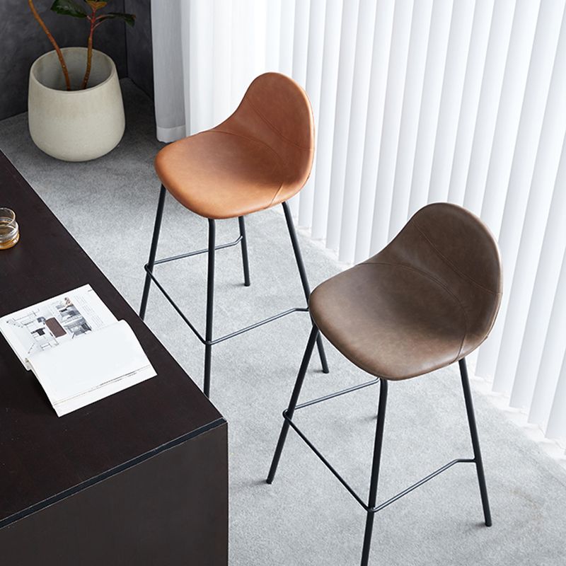 Modern Style Armless Counter Stool Faux Leather Low Back Bar Stool for Indoor