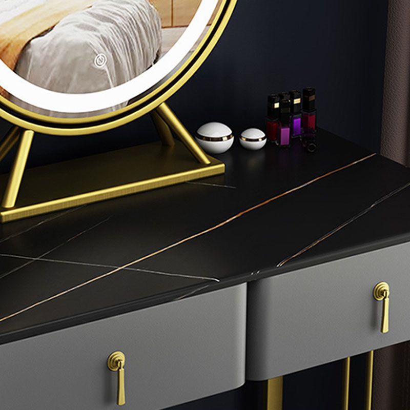 Glam Vanity Table with 4 Drawers and Golden Base and Stone Top