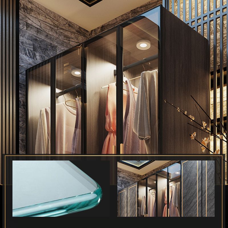 Grey Glass Door Armoire with Garment Rod Modern Storage Cabinet for Bedroom