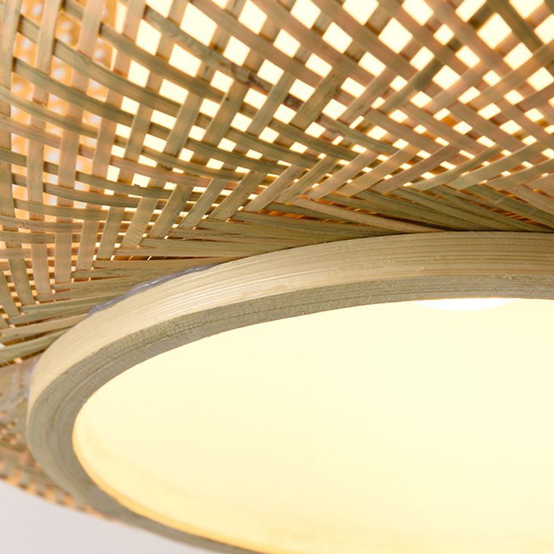 Bamboo & Rattan Weaving Drum Suspended Light Asian Style 1 Light Accent Pendant Lamp in Beige