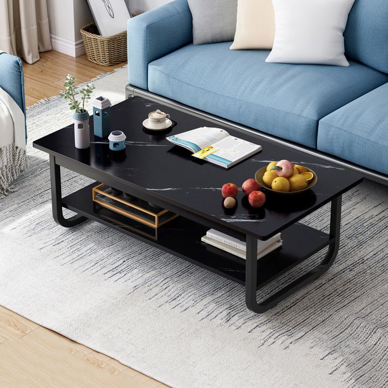 Wood Modern Double Pedestal Coffee Table Rectangle Table, 39.4"/47.2"