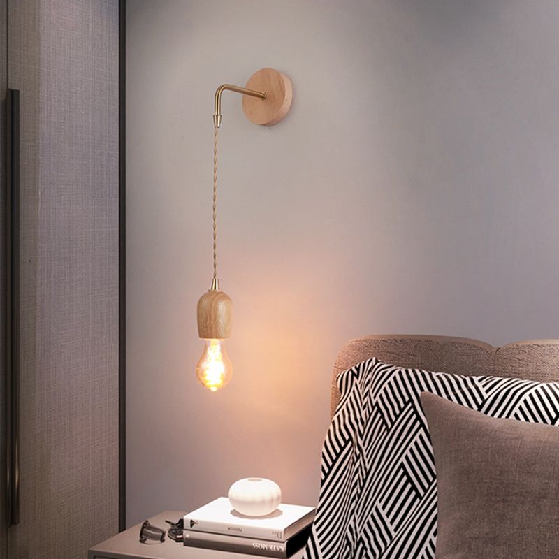 Modern Adjustable Sconce Light Fixture Wood 1-Light Wall Sconces for Bedroom