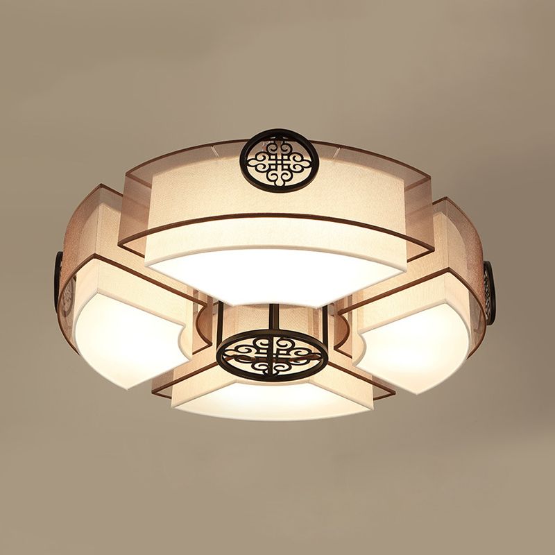 8 Feux Tambour Flushmount Lighting Classic Brass / Black Fabric Flush Mount Light for Living Room