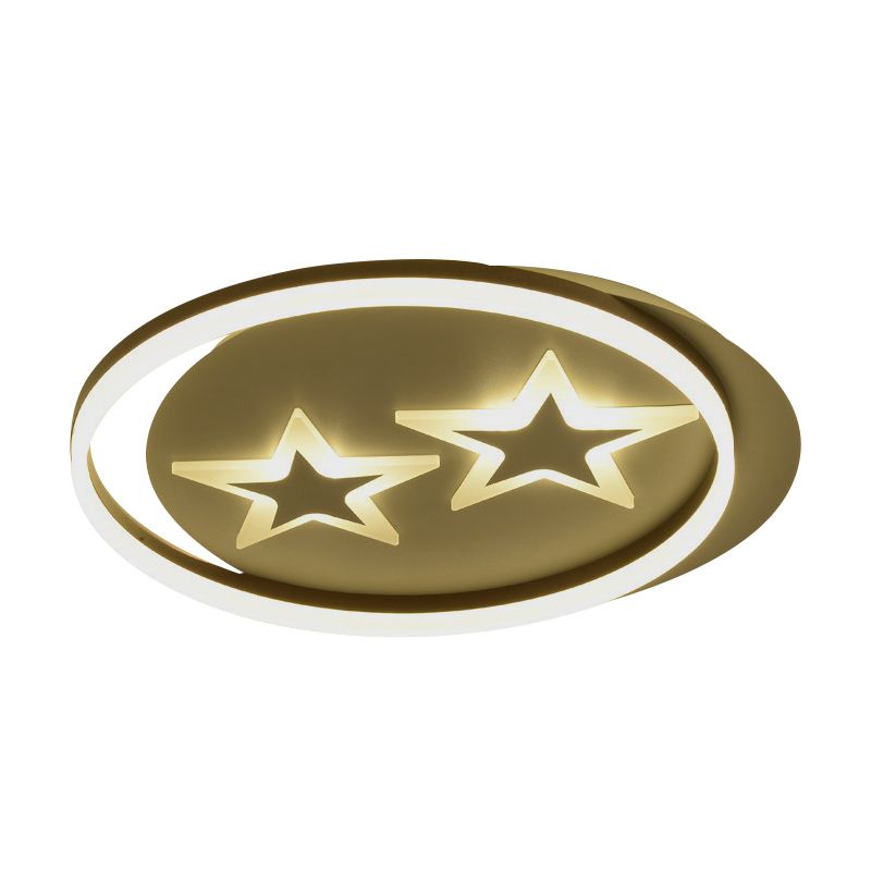 Kids Star/Planet Acrylic Ceiling Lamp LED Flush Mount Lighting Fixture in Gold with Circle for Bedroom
