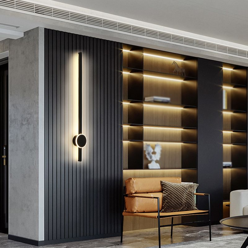 Linear Shape Metal Wall Lighting Modern Style 2 Lights Wall Mounted Light in Black