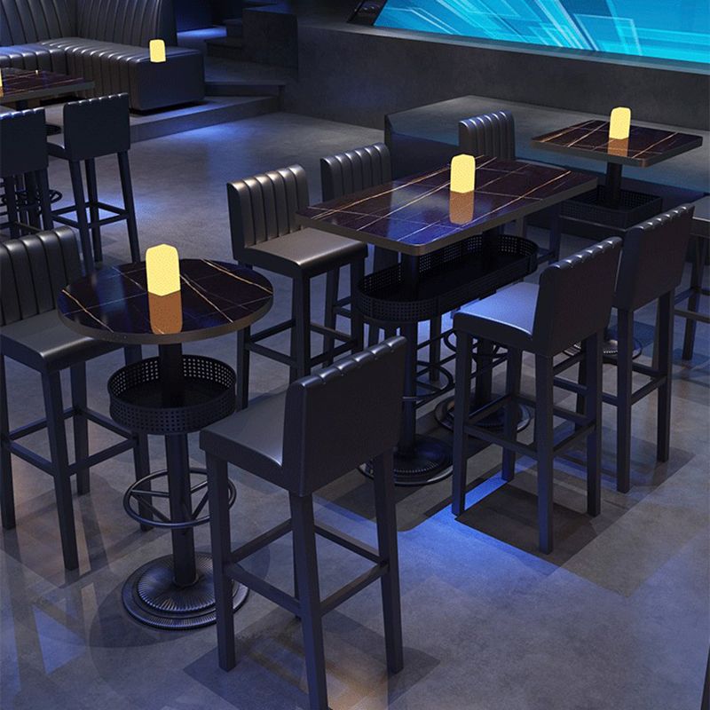 Industrial Style Bar Table Black Wood Bar Dining Table with Storage