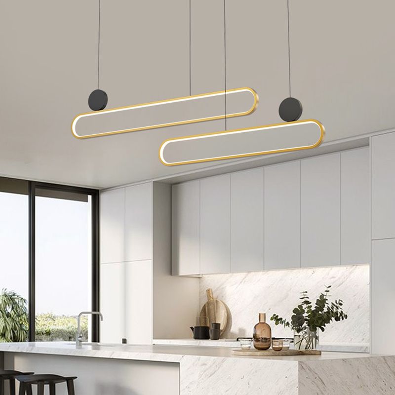 Eigentijdse stijl lineaire vorm eilandlichten metaalhangende hanglampen in goud