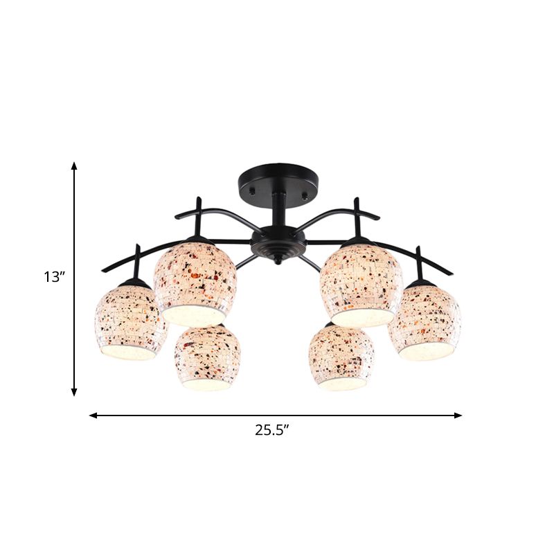 Black Mosaic Semi Flush Mount Tiffany Style 7/8/9 Lights Stained Glass Close to Ceiling Lamp