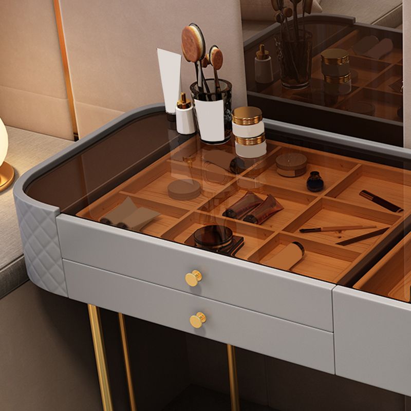 Glass Makeup Counter 15.74" Wide Vanity Tables with 5 Storage Drawers