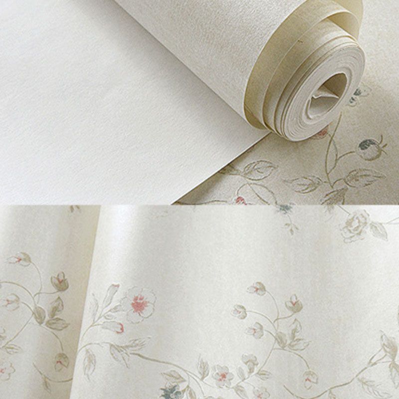 Non-Woven Wallpaper Roll with Entwined Vine and Flower Design, Neutral Color, 20.5"W x 31'L