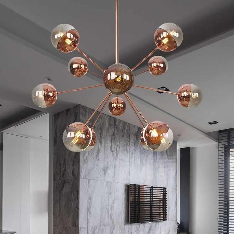 Semi-encastré Globe pour salle à manger, verre blanc/transparent/gris fumée, 9/12/15 lumières, luminaire semi-encastré contemporain en cuivre/chrome/or