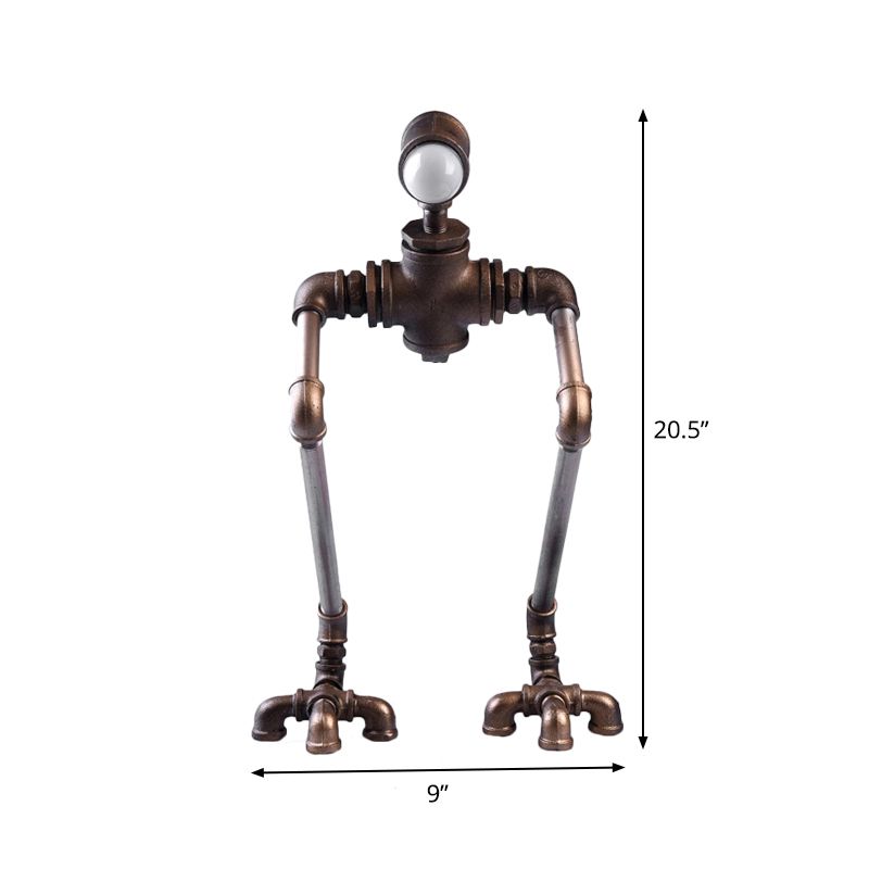 1-Light Iron Nightstand Lamp Steampunk Silver Long-Legged Pipe Man Bedside Table Light in Warm/White Light