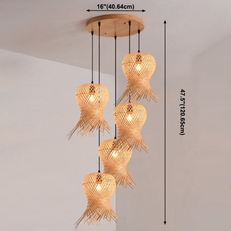 Chinese Handmade Pendant Lighting Fixtures Rattan Hanging Light for Restaurant