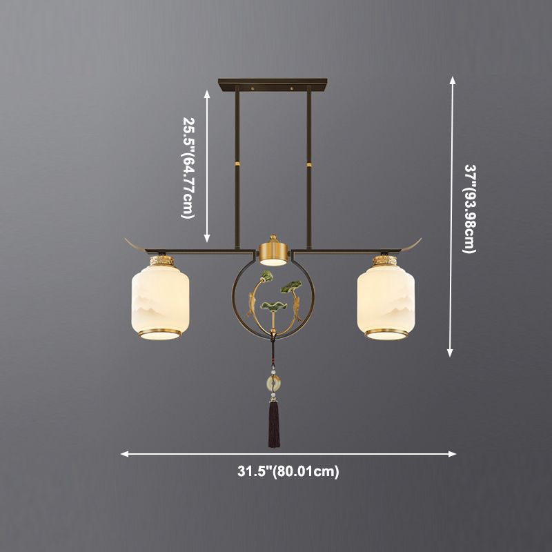 Cilindro de iluminación de la isla de cocina contemporánea Luces de isla colgantes con sombra de vidrio blanco