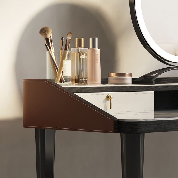 Stone Top Double Drawers Straight Feet Dresser Black Vanity Desk