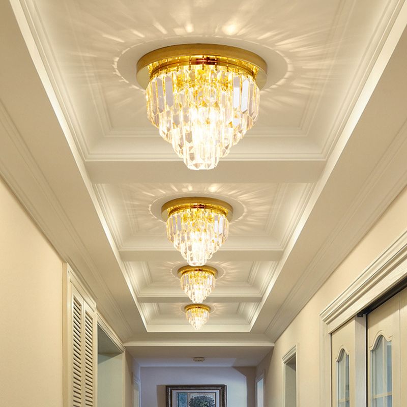 1/3/4-Bulb Flush Mount Lamp Modern Dome/Cone/Tapered Shape Clear Crystal Ceiling Light for Corridor