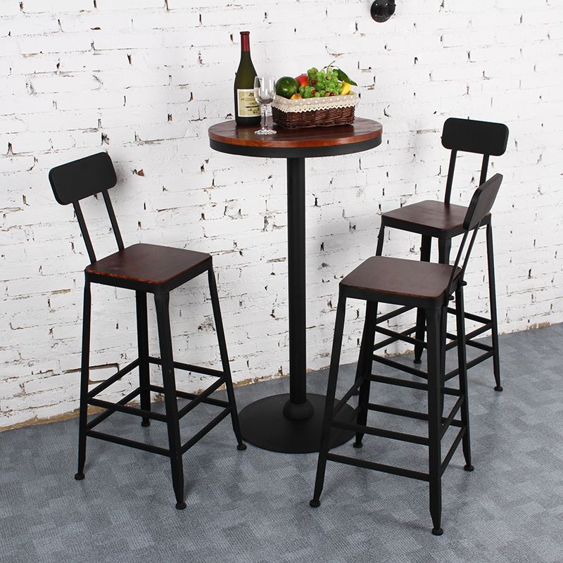 Dining Room Industrial Style Wood Barstool Iron 4 Legs Bar Stool with Pedal