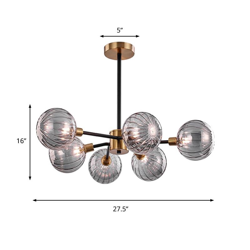 Ball Living Room Chandelier Light Smoke Gray Glass 6 Bulbs Modernism Ceiling Suspension Lamp