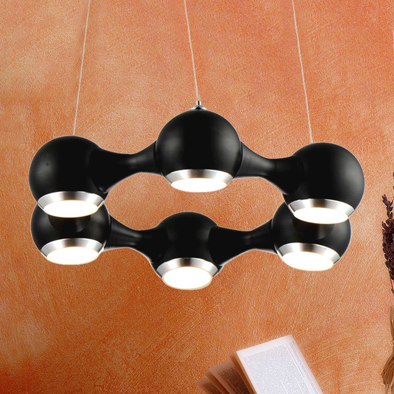 Dome Shade Hanging Light Modern Metal Black/Chrome LED Chandelier Light for Dining Room in Warm/White