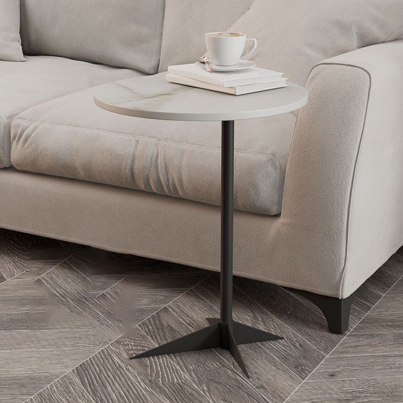 Modern Round Slate Side End Table Metal Pedestal Sofa Side Table