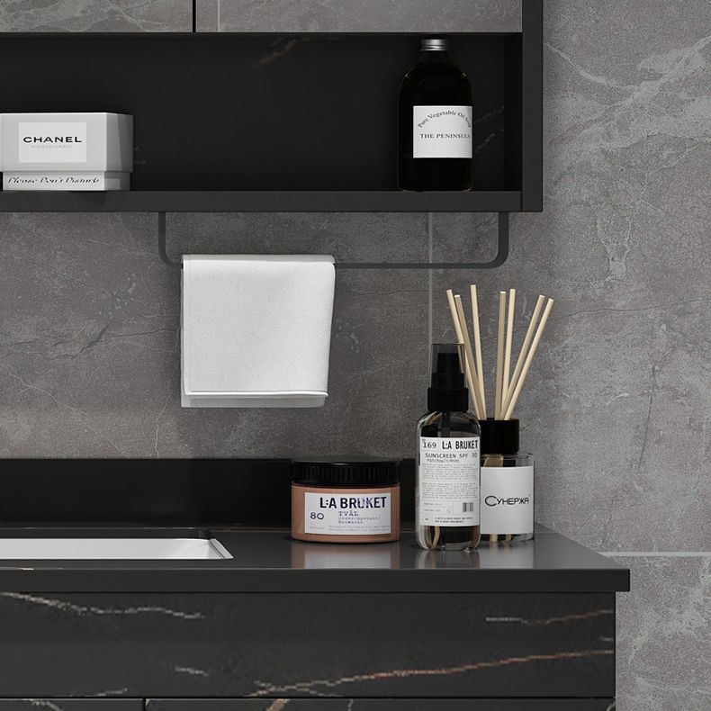 Stone Top Vanity Set Single Sink Mirror Drawers Wall-Mounted Rectangle Vanity with 2 Doors