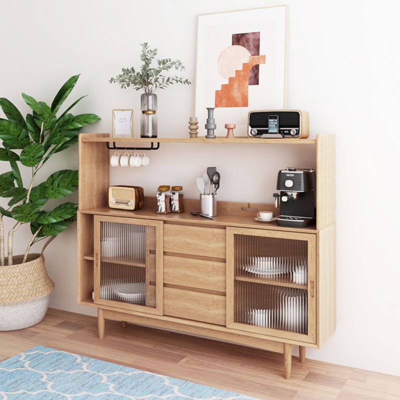 Contemporary Display Stand Solid Wood Glass Doors Dining Hutch