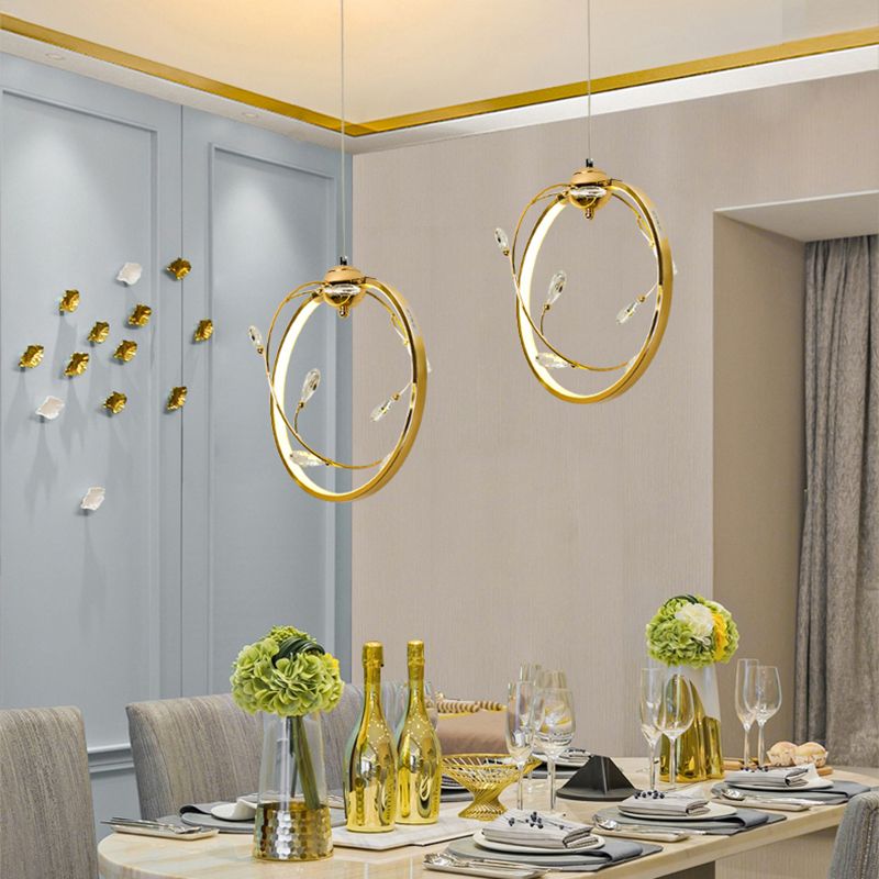 Lámpara colgante de metal círculo modernismo LED colgante de oro con acento de cristal K9